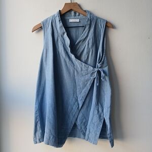 Bryn Walker 100% Linen Wrap Tunic Top Blue Women's Small